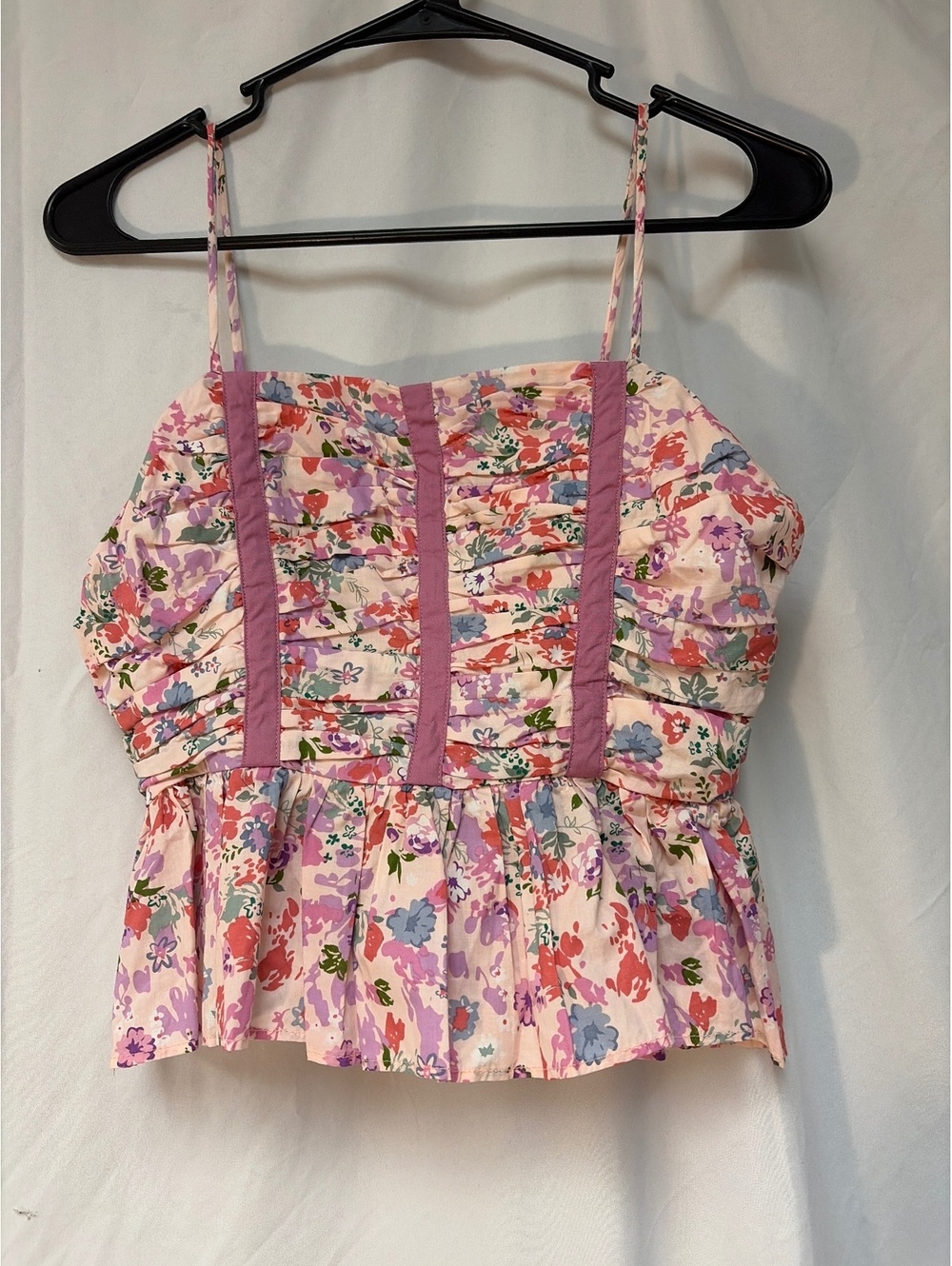 Avreum Floral Ruched Peplum Cami Top